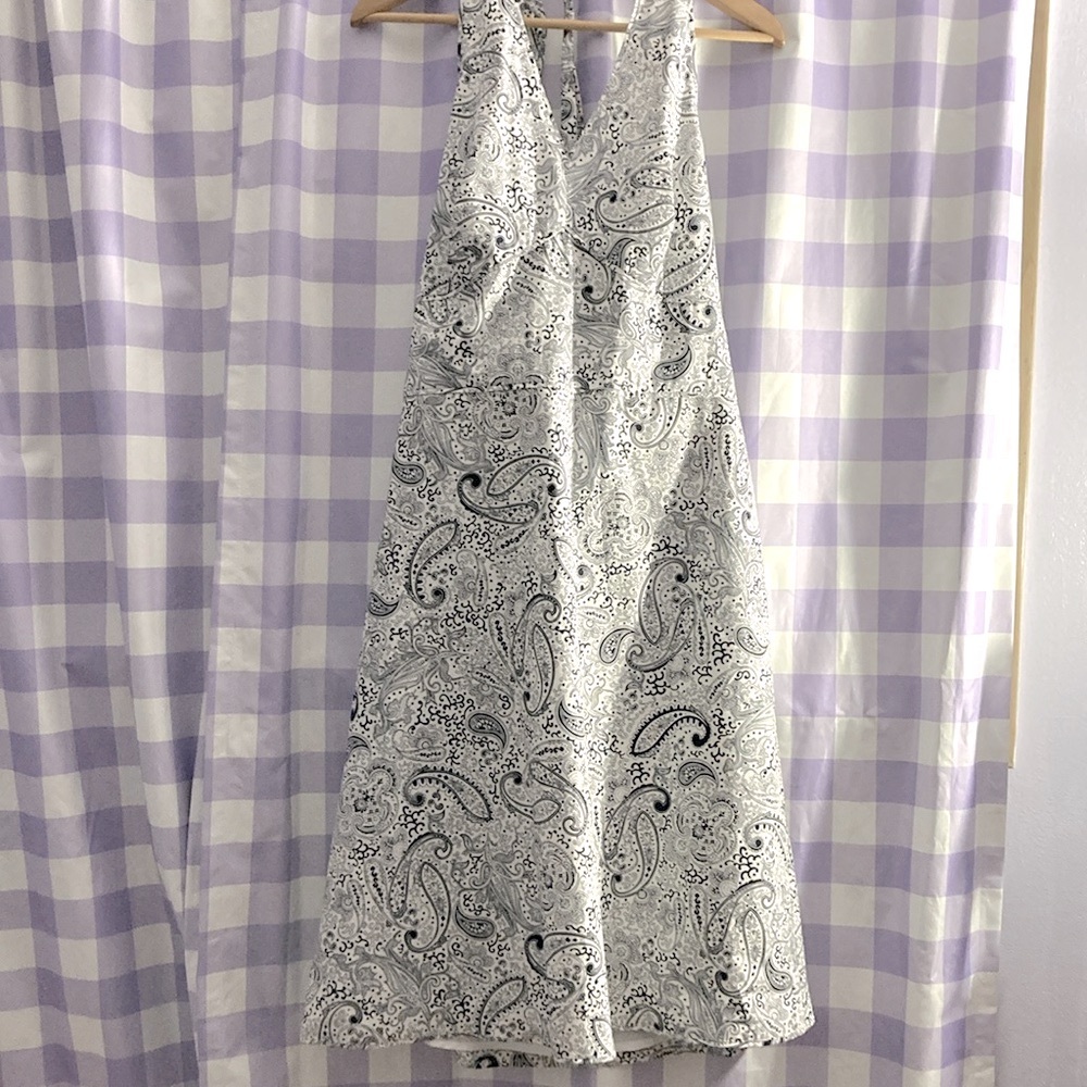 Ann Taylor Dress Black and White Print Backless Tied